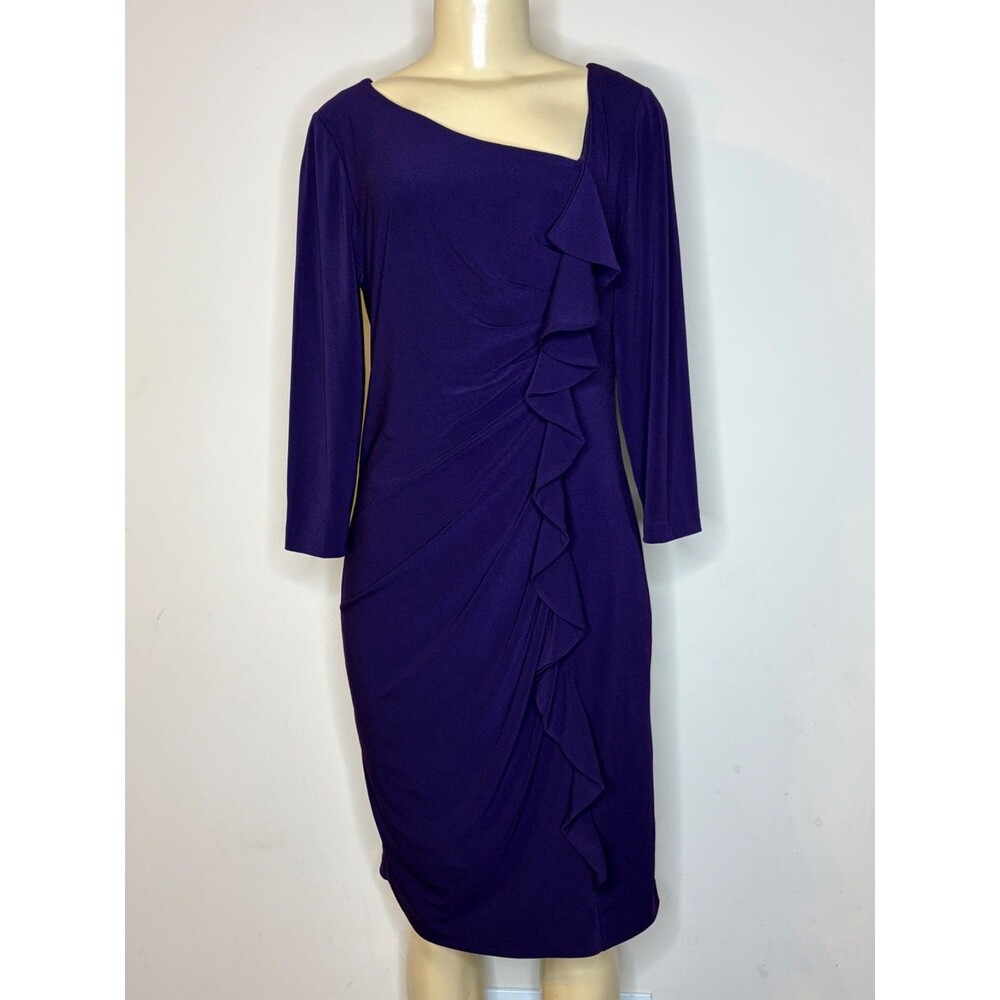 S.L. FASHIONS WOMENS PURPLE RUFFLE LINED DRESS SIZE 12